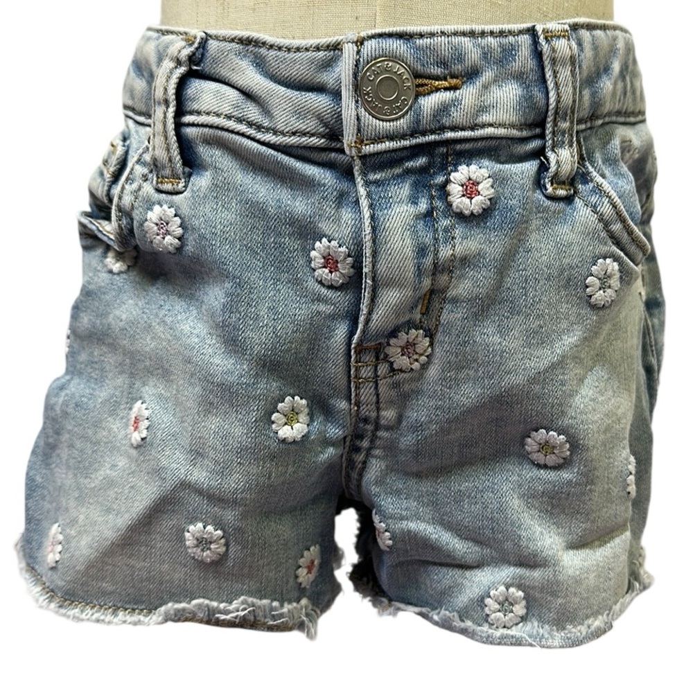 Cat & Jack Embroidered Daisy Denim Faux Raw Hem Blue Jean Shorts Youth Girl 6 6X